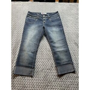 Piper & Blue Dark Wash White Stitch Denim Capri Jeans Size 13 Stretch Casual